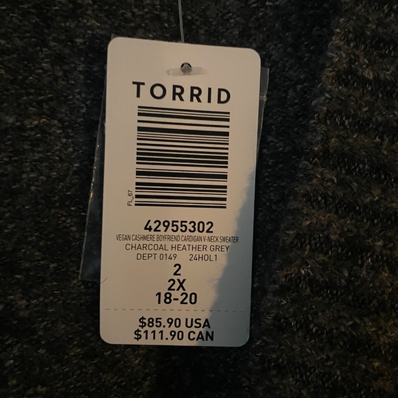 Torrid Charcoal Gray Vegan Cashmere Boyfriend Cardigan V-Neck Sweater size 2 NWT - Picture 8 of 8